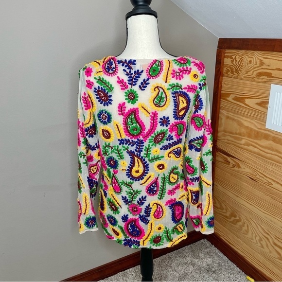 Sweet Sinammon Multicolor Floral Paisley Yarn Embroidered Blouse Top Small - Picture 3 of 11